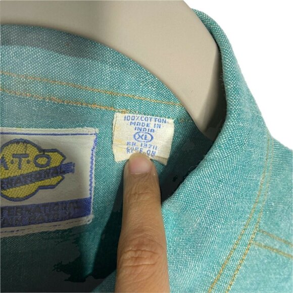 Vintage MTO Button Up Men's XL Green‎ LS Sleeve 90s Jade *Flaw Read** - Picture 6 of 10
